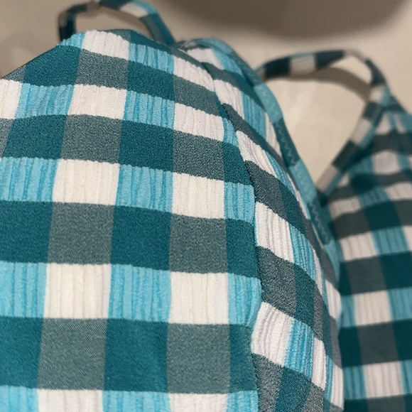 Jessica Simpson medium teal, and white checkered, swim, top, medium - Picture 6 of 6